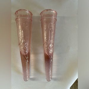 Vintage pink glass humming bird wall pockets